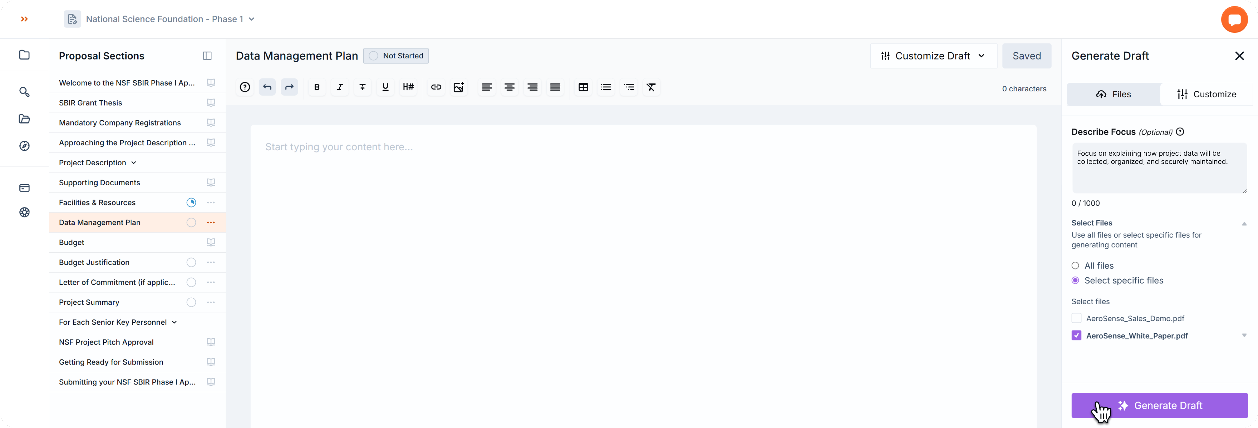 Text editor with a paragraph highlighted and the Suggestion tool selected from the writing toolbar.